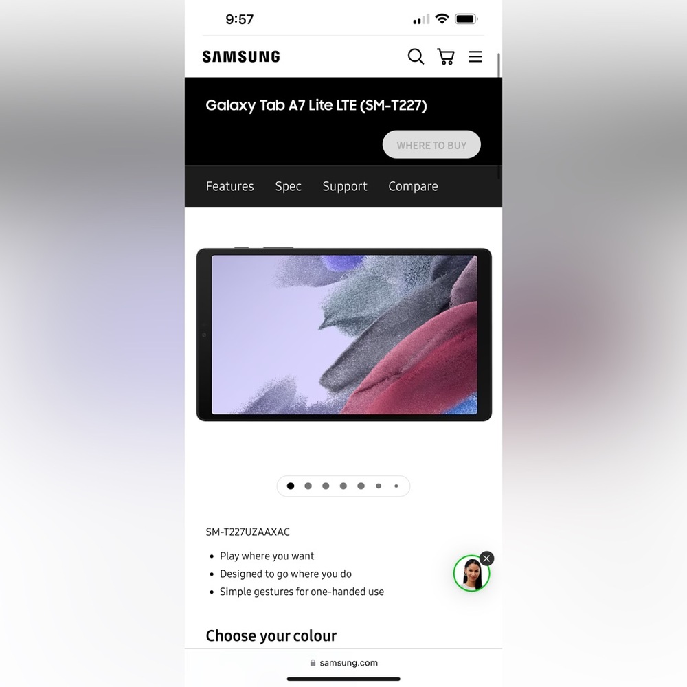 Galaxy Tab A7 Lite LTE (SM-T227)
Gray 32 GB